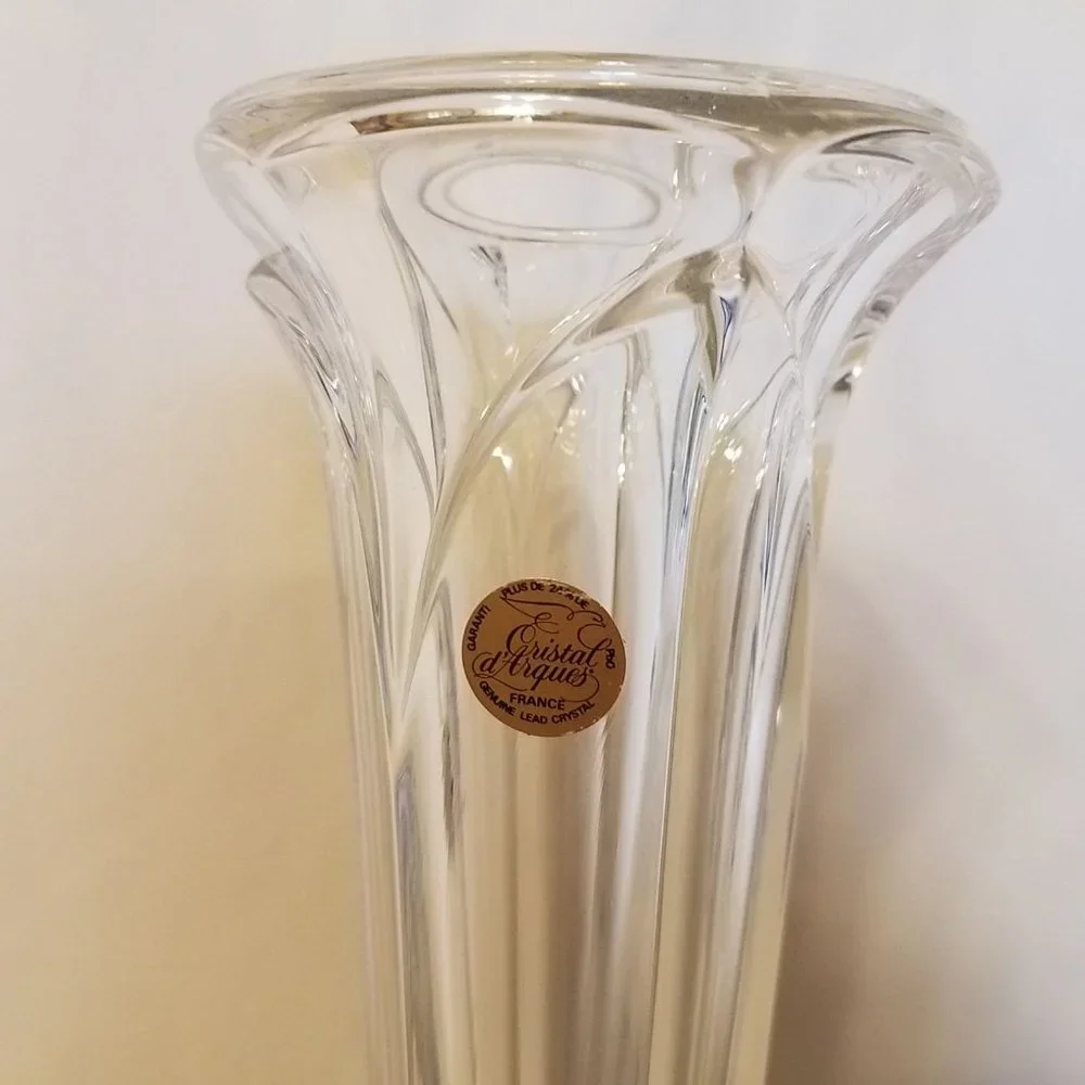 Cristal d'Arques Lead Crystal Footed Bud Vase Vintage Petal Details EUC‎